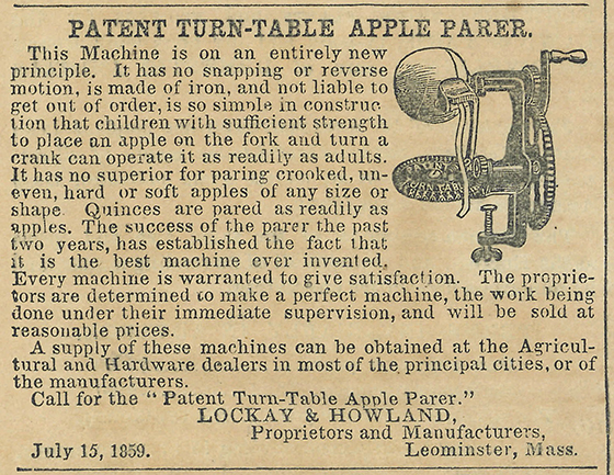 Turn Table Apple Parer Advertisement 1859