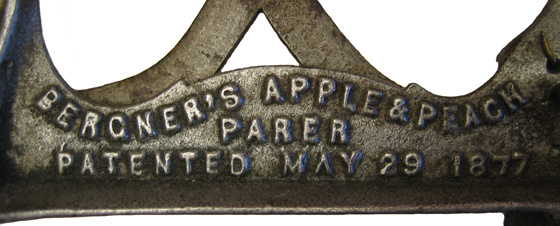Image showing, "Bergner's Apple & Peach Parer Patented May 29 1877